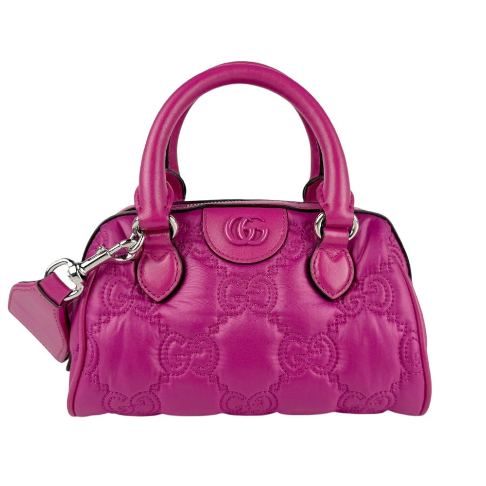 Gucci 2way Shoulder Bag GG Matelasse Leather Magenta Silver